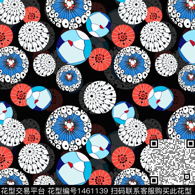 几何圆形圆圈与波点传统印花华亿平台下载（图片编号: 1461139） - 瓦栏（Walan）