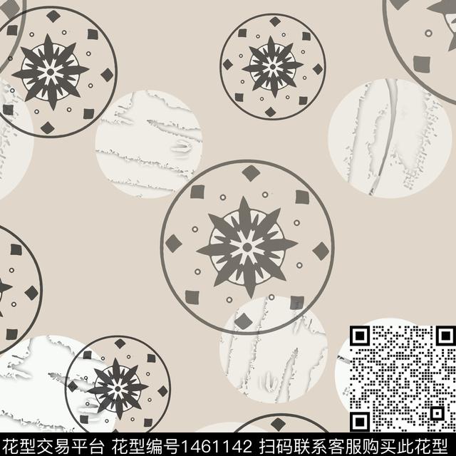 几何圆形圆圈与波点传统印花华亿平台下载（图片编号: 1461142） - 瓦栏（Walan）