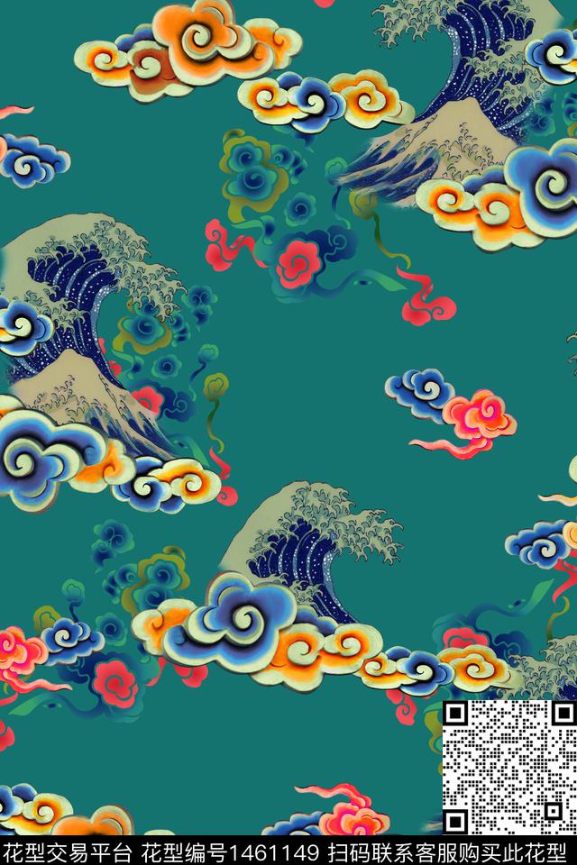 祥云海浪香云纱数码印花华亿平台下载（图片编号: 1461149） - 瓦栏（Walan）