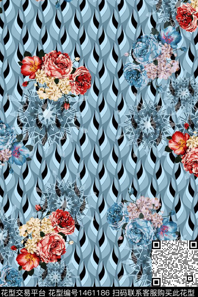 女装花卉条纹数码印花华亿平台下载（图片编号: 1461186） - 瓦栏（Walan）