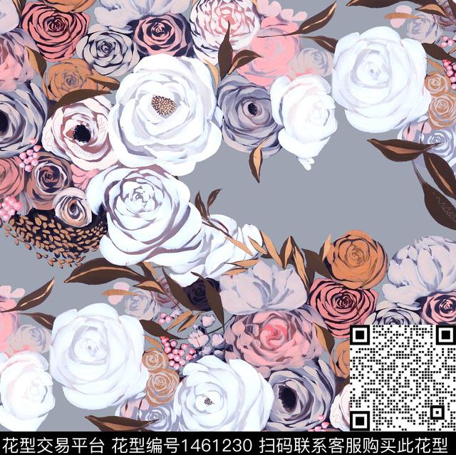 虞美人手绘大花审数码印花华亿平台下载（图片编号: 1461230） - 瓦栏（Walan）