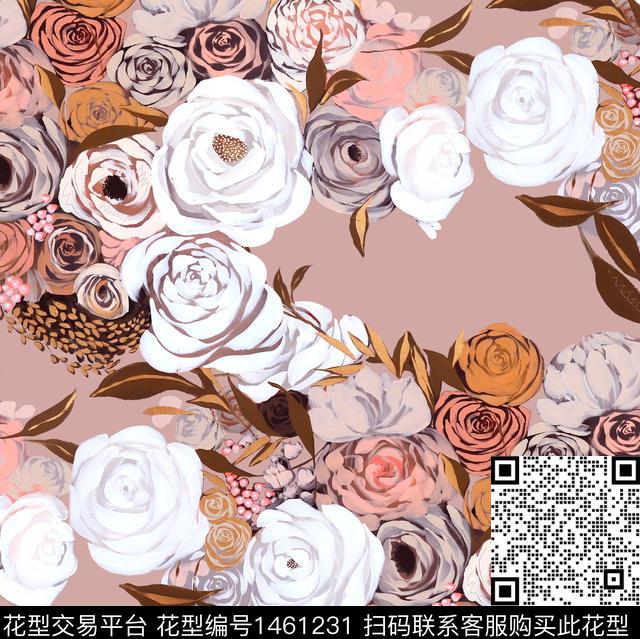 虞美人郁金香手绘大花数码印花华亿平台下载（图片编号: 1461231） - 瓦栏（Walan）