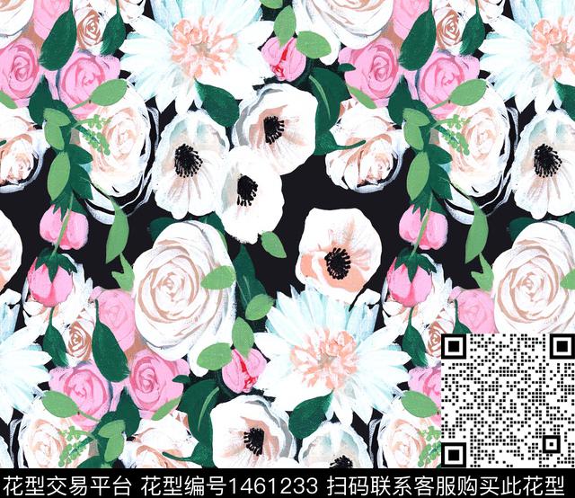 虞美人郁金香手绘大花数码印花华亿平台下载（图片编号: 1461233） - 瓦栏（Walan）