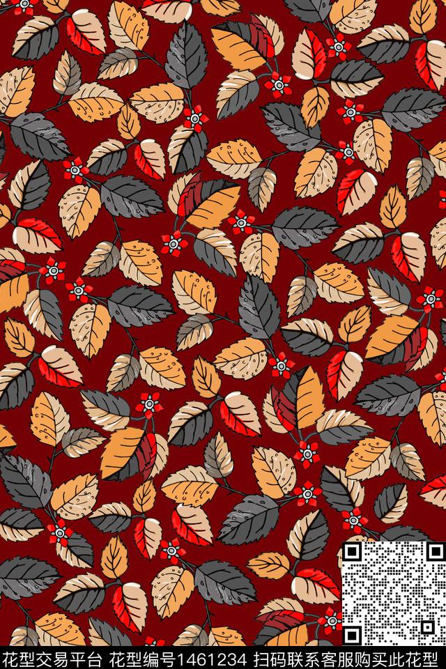 植物真丝绿植树叶数码印花华亿平台下载（图片编号: 1461234） - 瓦栏（Walan）