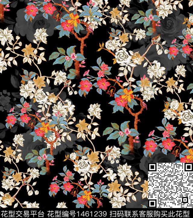 数码华亿平台女装花卉数码印花华亿平台下载（图片编号: 1461239） - 瓦栏（Walan）