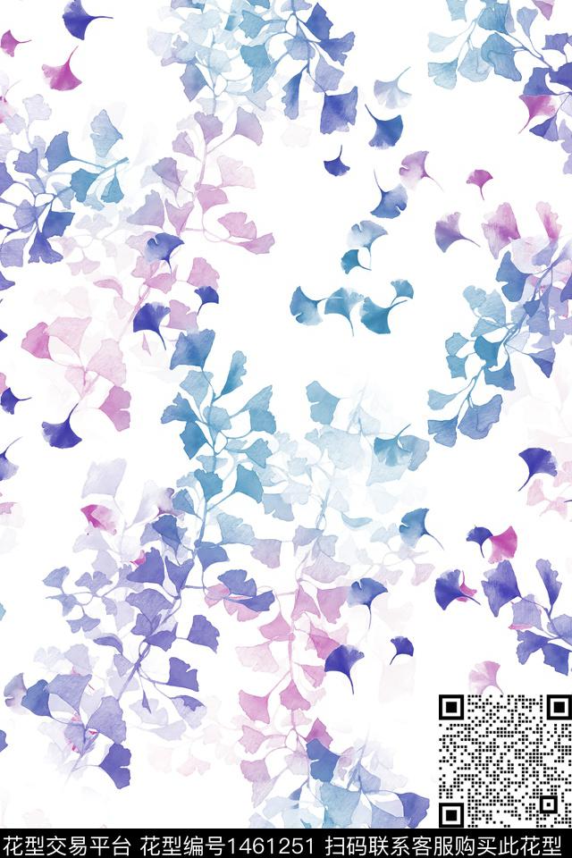 绿植树叶清爽底花卉花卉数码印花华亿平台下载（图片编号: 1461251） - 瓦栏（Walan）