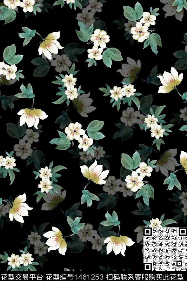 绿植树叶清爽底花卉花卉数码印花华亿平台下载（图片编号: 1461253） - 瓦栏（Walan）