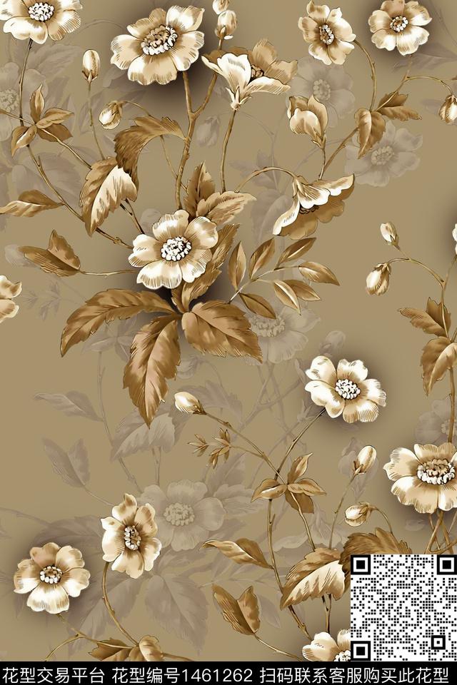 水彩绿植树叶大牌风数码印花华亿平台下载（图片编号: 1461262） - 瓦栏（Walan）