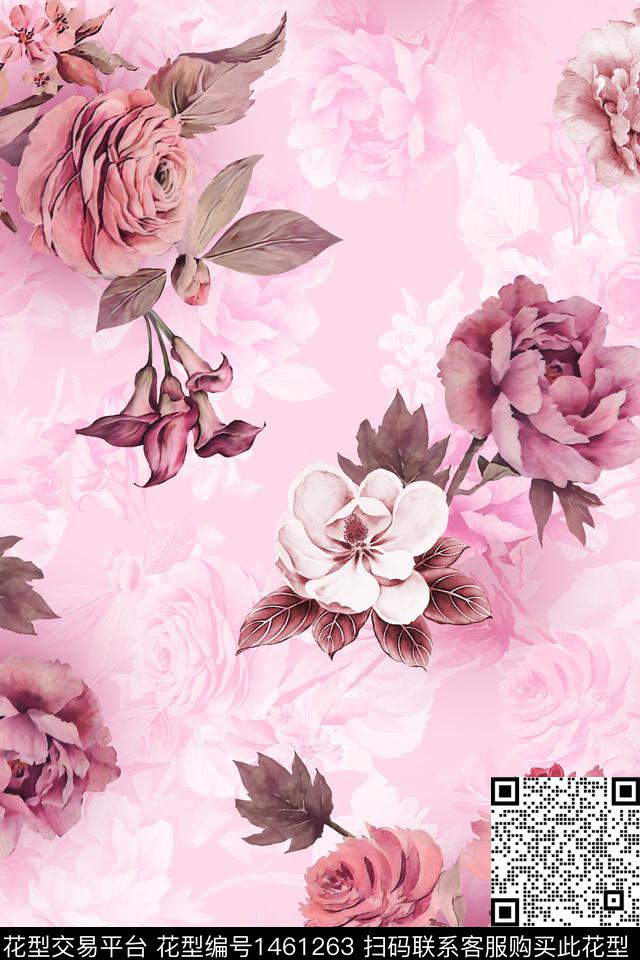 水彩绿植树叶肌理数码印花华亿平台下载（图片编号: 1461263） - 瓦栏（Walan）