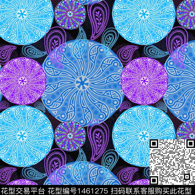 几何圆形佩斯利图案传统印花华亿平台下载（图片编号: 1461275） - 瓦栏（Walan）