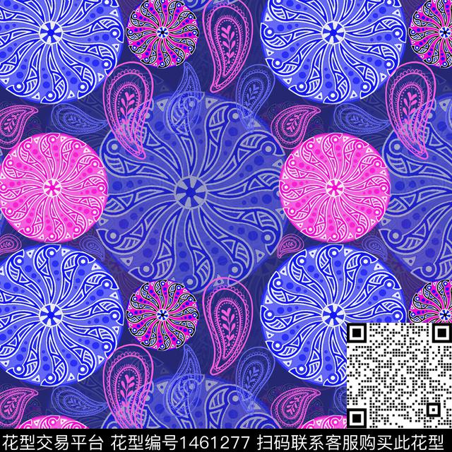 几何圆形佩斯利图案传统印花华亿平台下载（图片编号: 1461277） - 瓦栏（Walan）