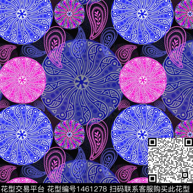 几何圆形佩斯利图案传统印花华亿平台下载（图片编号: 1461278） - 瓦栏（Walan）