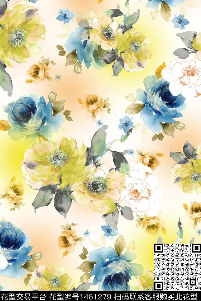 水彩绿植树叶大牌风数码印花华亿平台下载（图片编号: 1461279） - 瓦栏（Walan）