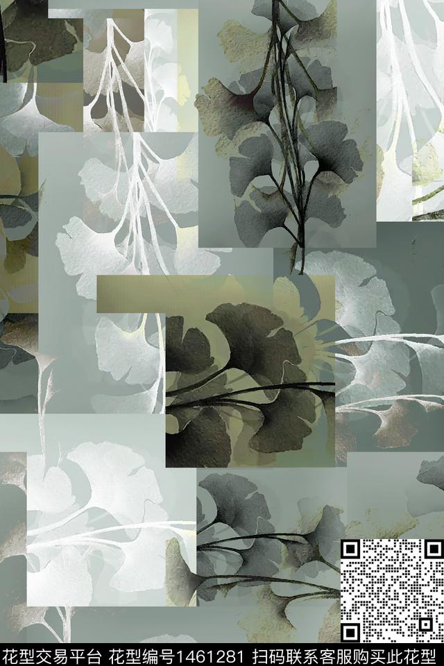 几何绿植树叶花卉数码印花华亿平台下载（图片编号: 1461281） - 瓦栏（Walan）