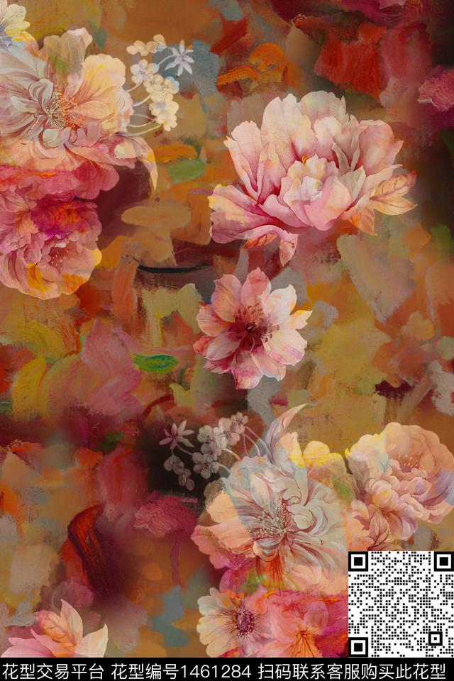 花卉大牌风香云纱数码印花华亿平台下载（图片编号: 1461284） - 瓦栏（Walan）
