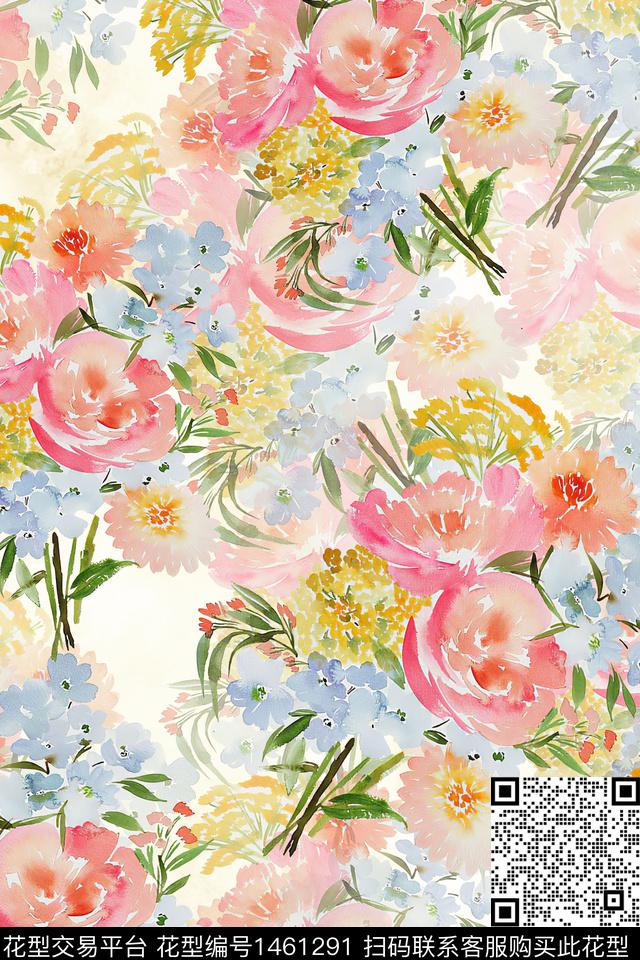花卉小清新真丝数码印花华亿平台下载（图片编号: 1461291） - 瓦栏（Walan）