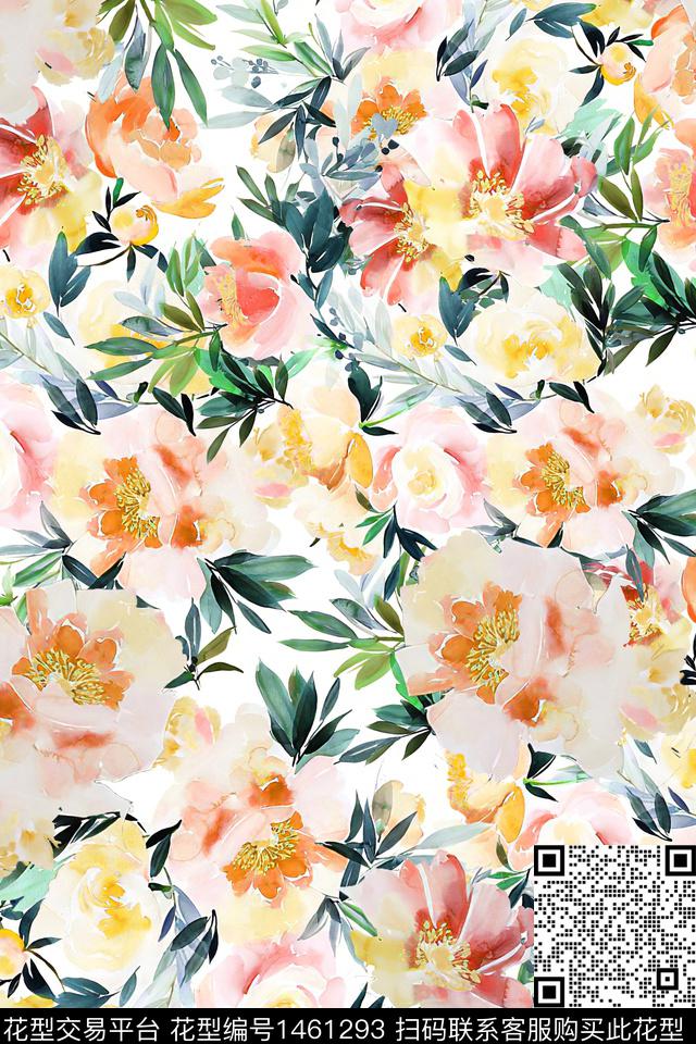 花卉小清新真丝数码印花华亿平台下载（图片编号: 1461293） - 瓦栏（Walan）