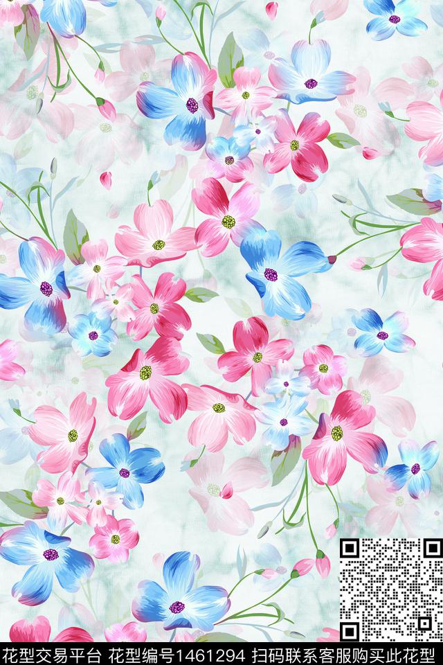 花卉小清新真丝数码印花华亿平台下载（图片编号: 1461294） - 瓦栏（Walan）