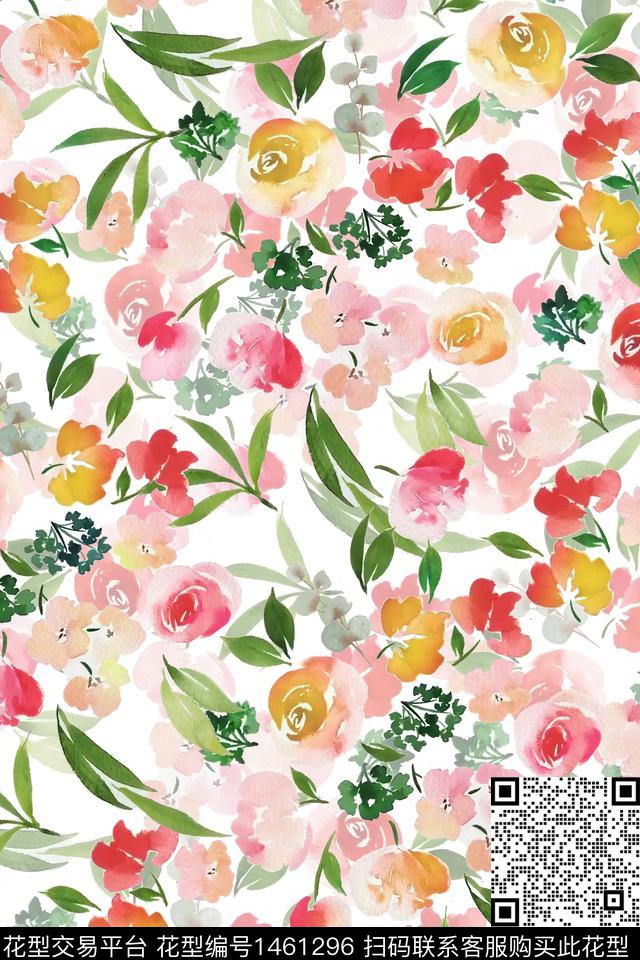 花卉小清新真丝数码印花华亿平台下载（图片编号: 1461296） - 瓦栏（Walan）