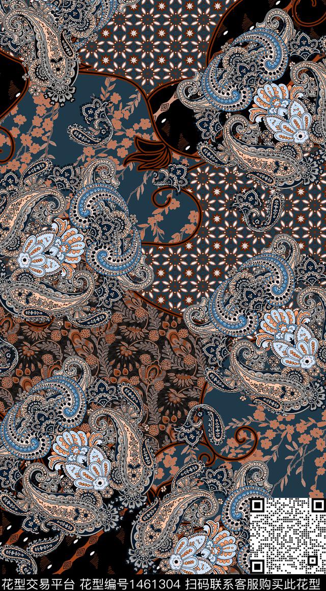 民族风佩斯利香云纱数码印花华亿平台下载（图片编号: 1461304） - 瓦栏（Walan）
