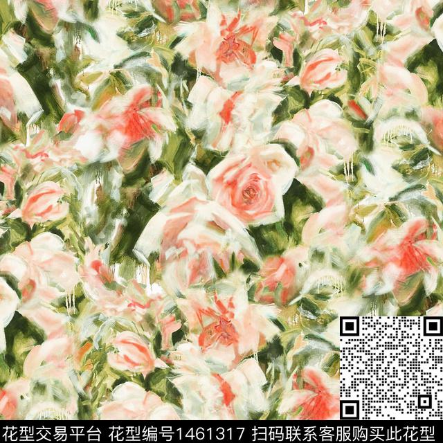 玫瑰花牡丹手绘花卉数码印花华亿平台下载（图片编号: 1461317） - 瓦栏（Walan）