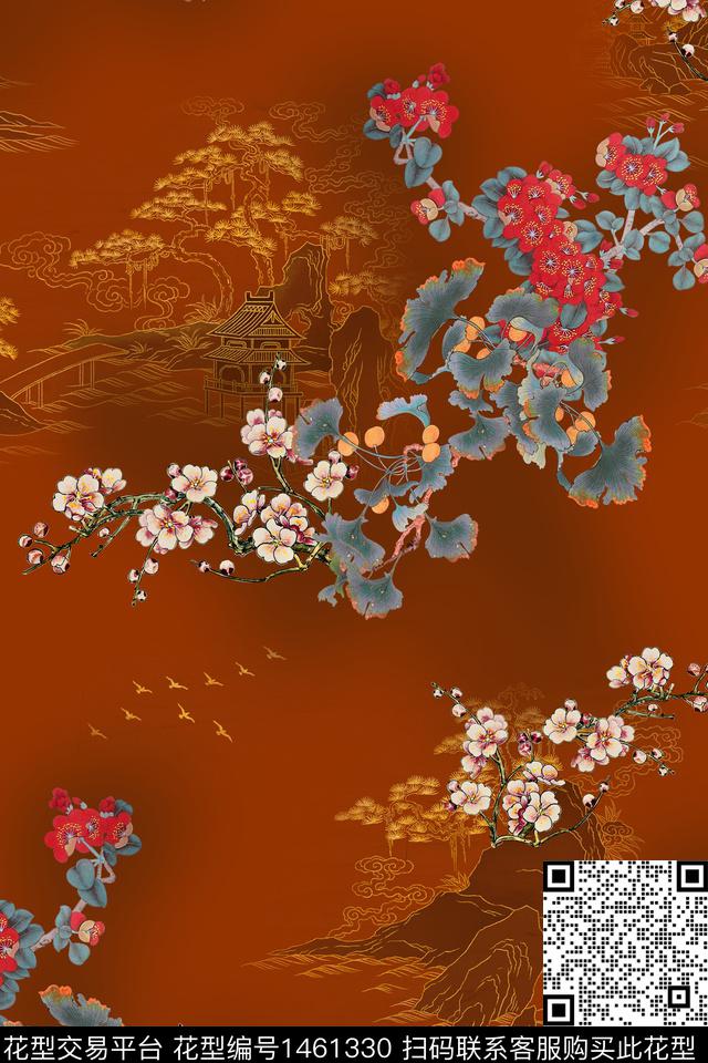 中国风真丝中老年数码印花华亿平台下载（图片编号: 1461330） - 瓦栏（Walan）