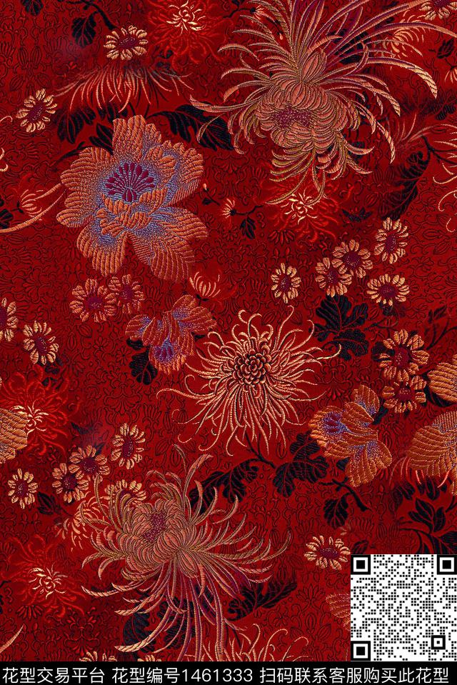 香云纱中国风刺绣绣花数码印花华亿平台下载（图片编号: 1461333） - 瓦栏（Walan）