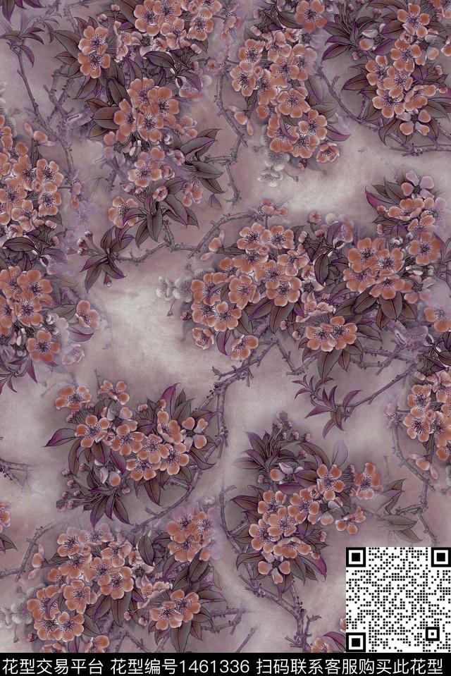 香云纱中国风花卉审数码印花华亿平台下载（图片编号: 1461336） - 瓦栏（Walan）