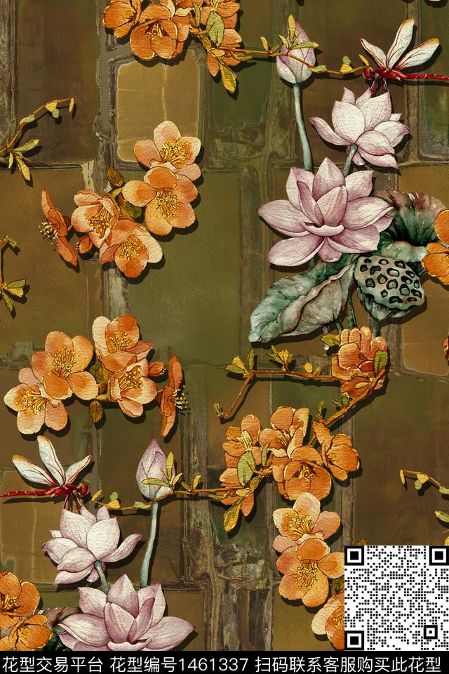 中国风香云纱复古旗袍华亿平台数码印花华亿平台下载（图片编号: 1461337） - 瓦栏（Walan）