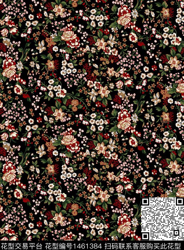 数码华亿平台复古花卉数码印花华亿平台下载（图片编号: 1461384） - 瓦栏（Walan）