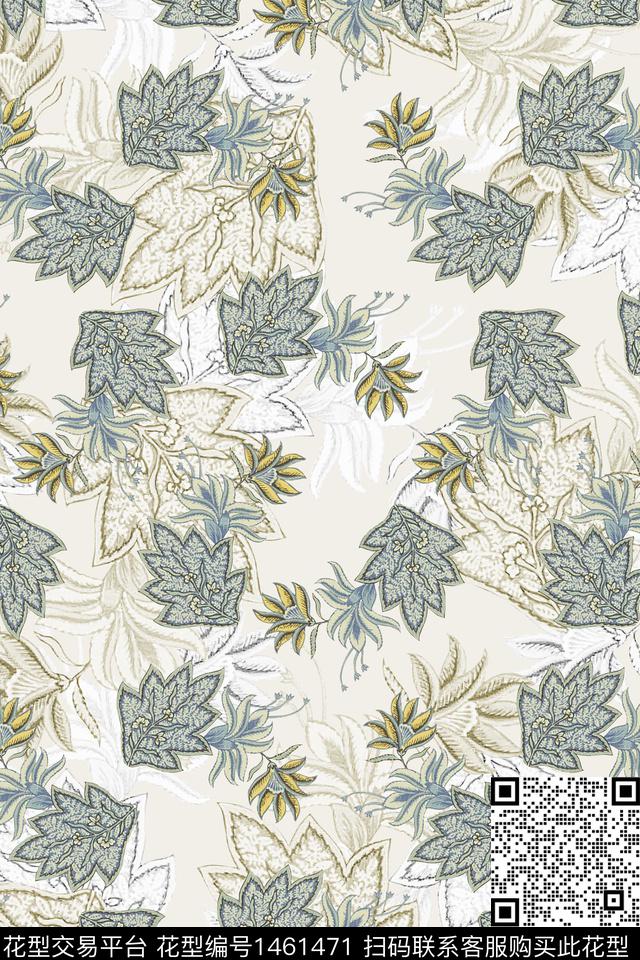 花卉绿植树叶数码印花华亿平台下载（图片编号: 1461471） - 瓦栏（Walan）