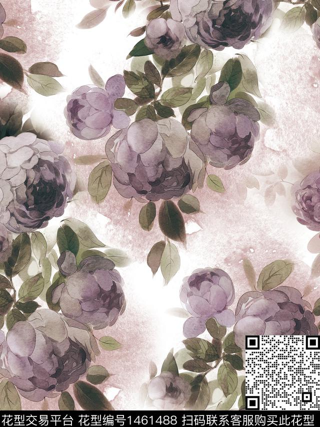 数码华亿平台花卉香云纱数码印花华亿平台下载（图片编号: 1461488） - 瓦栏（Walan）