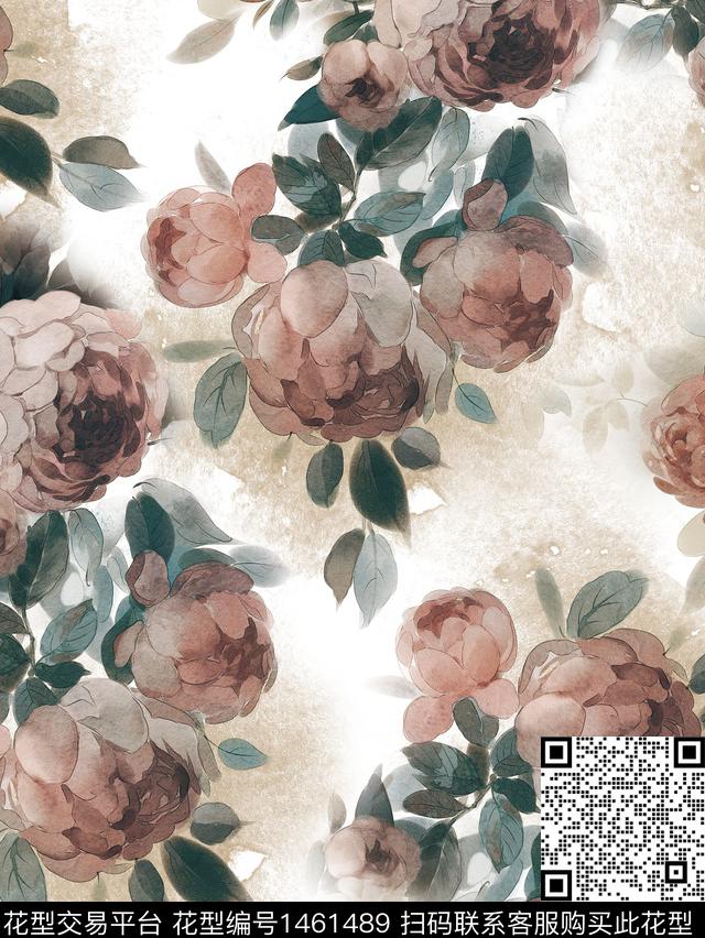 数码华亿平台花卉香云纱数码印花华亿平台下载（图片编号: 1461489） - 瓦栏（Walan）