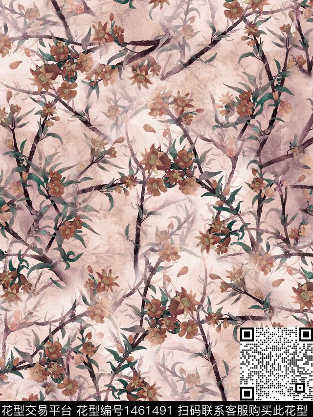 数码华亿平台花卉香云纱数码印花华亿平台下载（图片编号: 1461491） - 瓦栏（Walan）