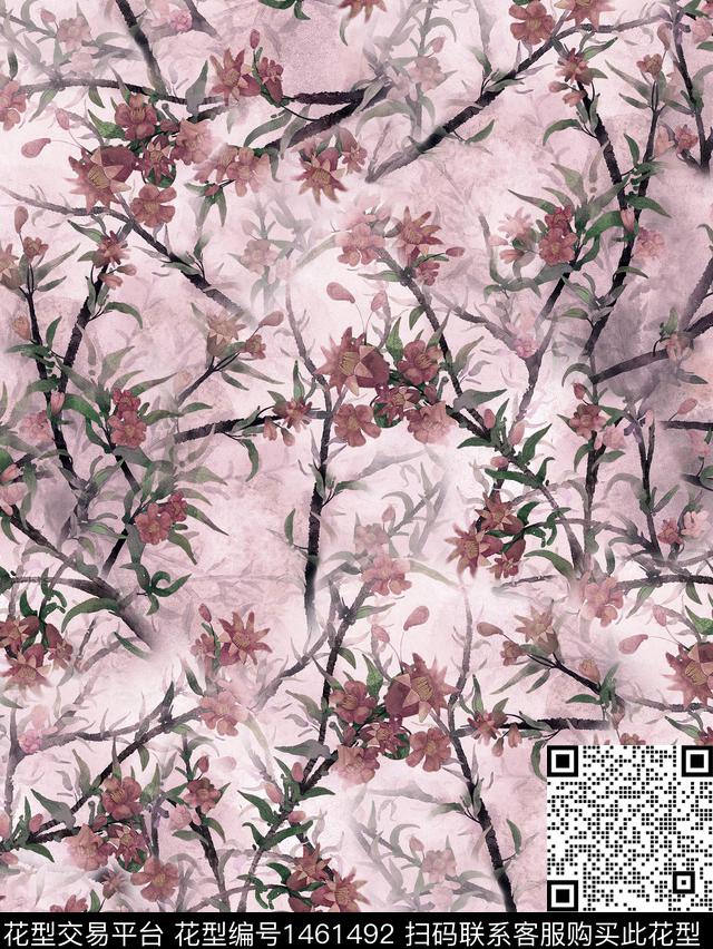 数码华亿平台花卉香云纱数码印花华亿平台下载（图片编号: 1461492） - 瓦栏（Walan）