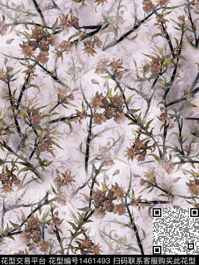 数码华亿平台花卉香云纱数码印花华亿平台下载（图片编号: 1461493） - 瓦栏（Walan）