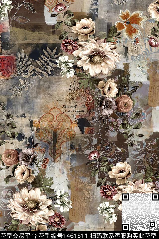 民族风花卉香云纱数码印花华亿平台下载（图片编号: 1461511） - 瓦栏（Walan）