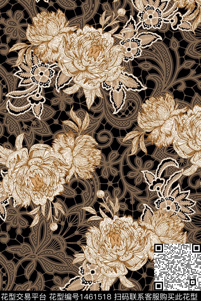 时尚花卉香云纱数码印花华亿平台下载（图片编号: 1461518） - 瓦栏（Walan）