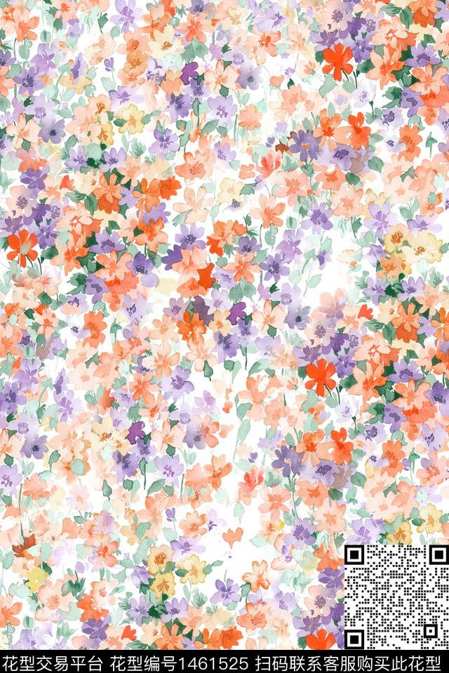 花卉小清新真丝数码印花华亿平台下载（图片编号: 1461525） - 瓦栏（Walan）