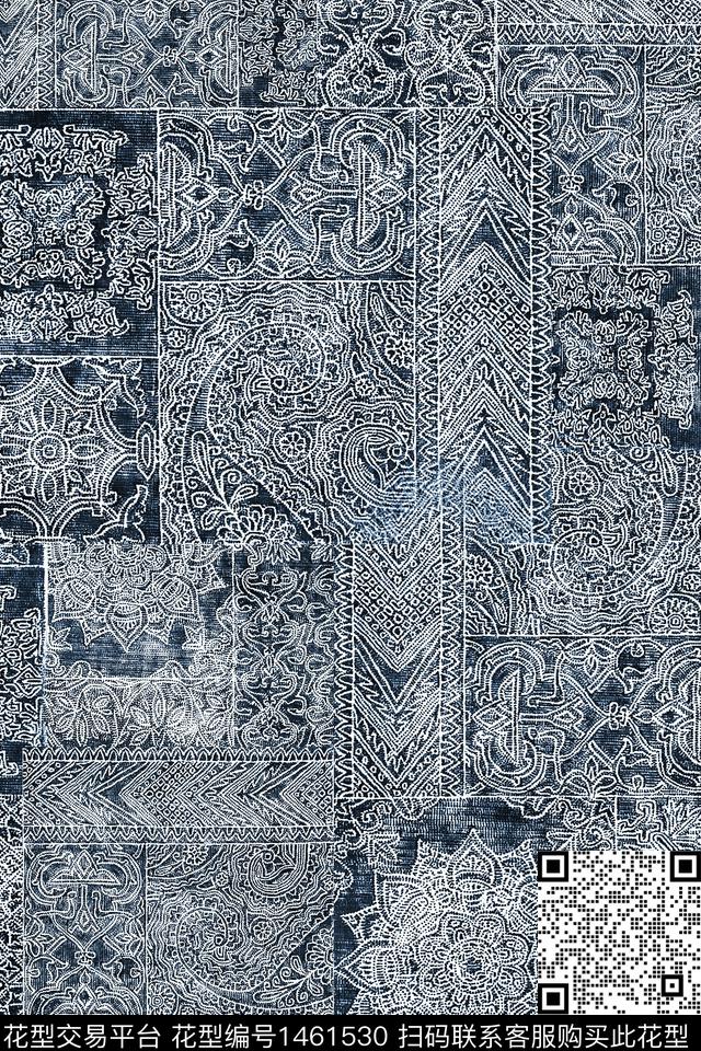 扎染华亿平台真丝混合拼接数码印花华亿平台下载（图片编号: 1461530） - 瓦栏（Walan）