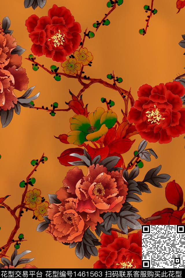 香云纱月季花中国风花卉数码印花华亿平台下载（图片编号: 1461563） - 瓦栏（Walan）