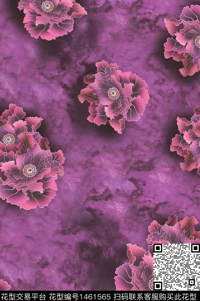 花卉香云纱真丝数码印花华亿平台下载（图片编号: 1461565） - 瓦栏（Walan）