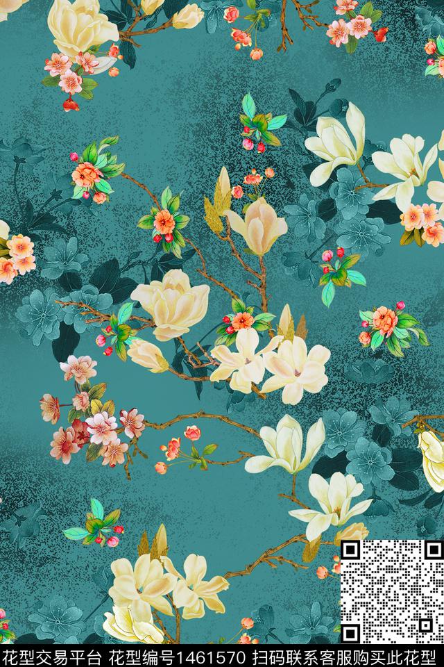 花卉香云纱抽象数码印花华亿平台下载（图片编号: 1461570） - 瓦栏（Walan）
