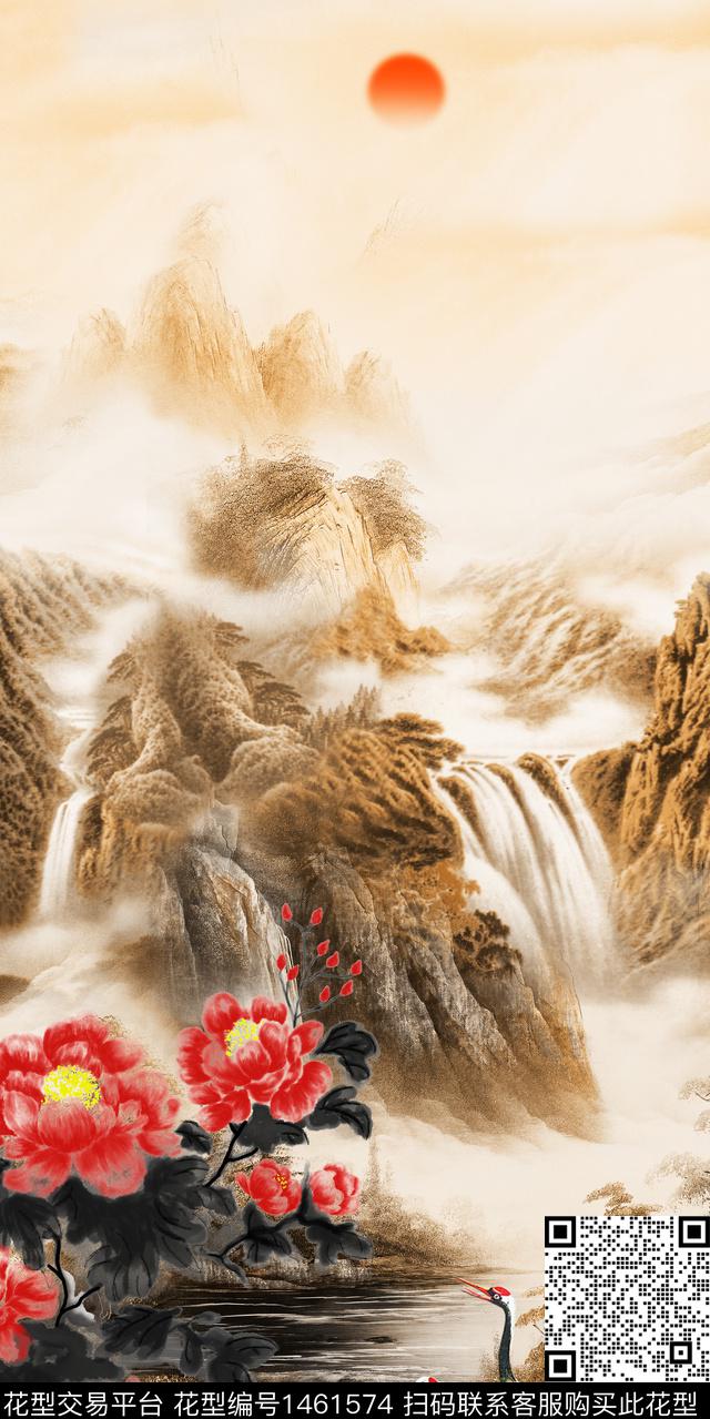 风景定位水墨风中国风数码印花华亿平台下载（图片编号: 1461574） - 瓦栏（Walan）