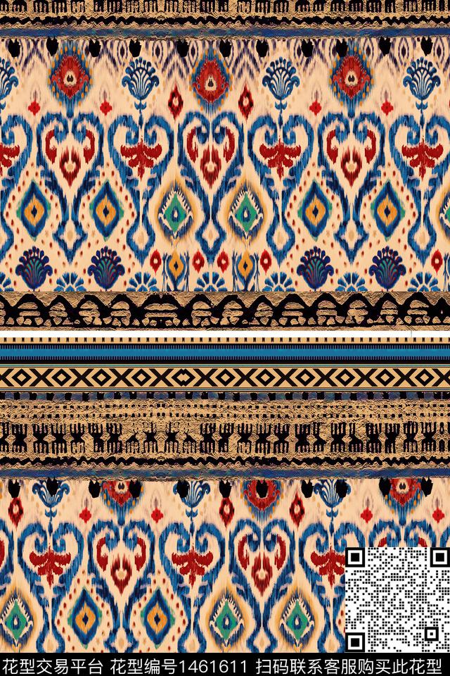 几何民族风花卉数码印花华亿平台下载（图片编号: 1461611） - 瓦栏（Walan）
