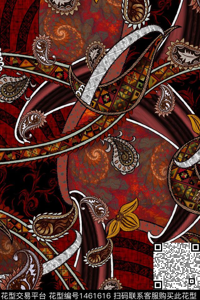 佩斯利民族风抽象数码印花华亿平台下载（图片编号: 1461616） - 瓦栏（Walan）