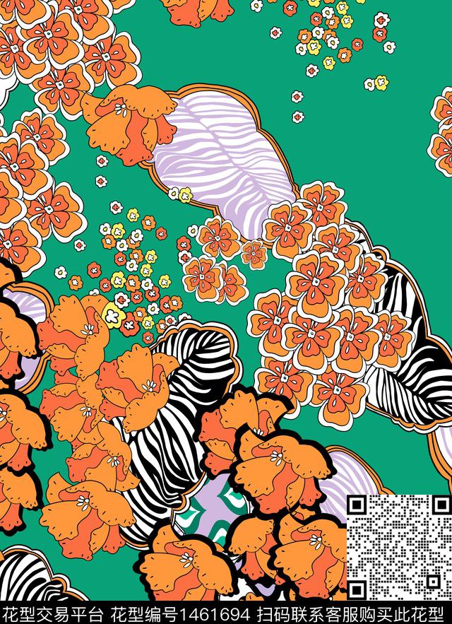 花卉抽象彩底花卉传统印花华亿平台下载（图片编号: 1461694） - 瓦栏（Walan）