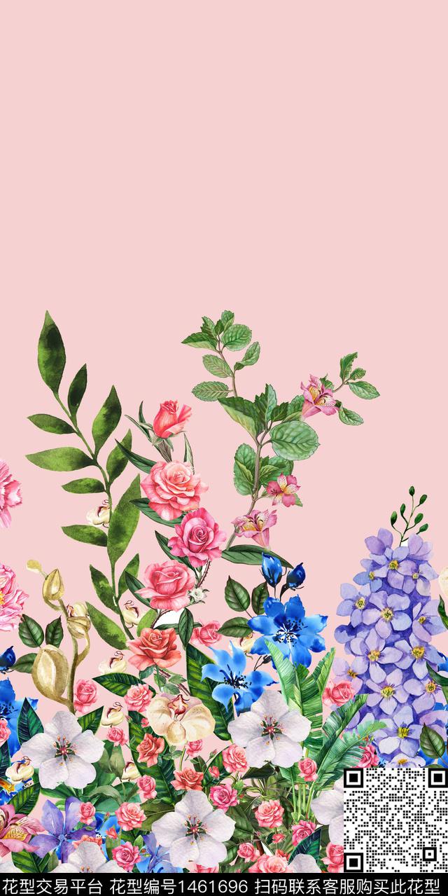 水彩花卉玫瑰花数码印花华亿平台下载（图片编号: 1461696） - 瓦栏（Walan）