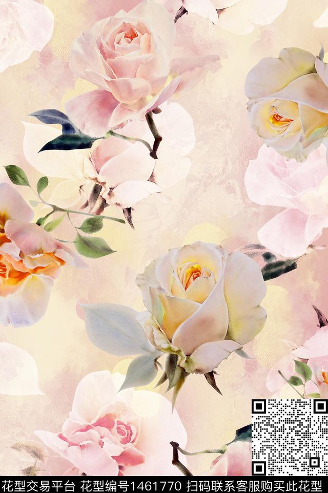 玫瑰花花卉小清新数码印花华亿平台下载（图片编号: 1461770） - 瓦栏（Walan）