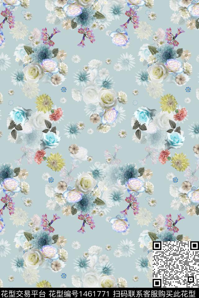 花卉大牌风小清新数码印花华亿平台下载（图片编号: 1461771） - 瓦栏（Walan）